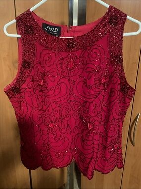 JMD Red Beaded Floral Camisole